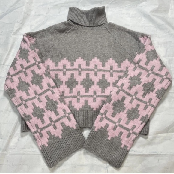 NEW H&M Jacquard Gray & Pink Fair Isle Turtleneck Sweater Women’s S Cropped - Picture 13 of 15